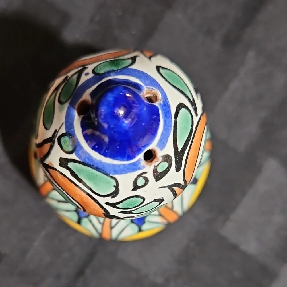 Vibrant Handpainted Mexican Talavera Gourd Shaped Salt/Pepper Shakers w/Stoppers